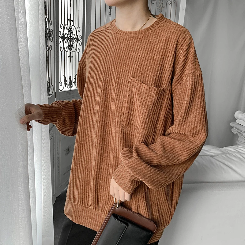 Мужской свитер теплый модный однотонный Повседневный круглый вырез вязаный