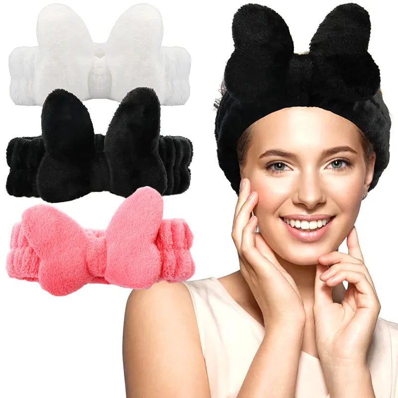

2021 Butterfly Bow Headbands for Women Girls Soft Coral Fleece Elastic Head Bands Spa Make Up Wash Face Turbans Hair Accessories