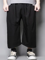 mens casual pants springsummer new pure color elastic waist simple loose splicing design nine inch straight pants