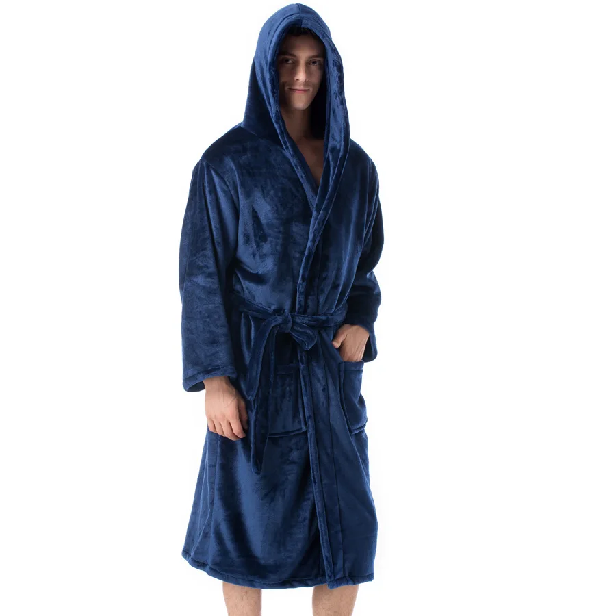 Фланелевые мужские пижамы с капюшоном, банный халат из кораллового бархата, лидер продаж, утепленная мужская длинная теплая Пижама, банный ... от AliExpress RU&CIS NEW