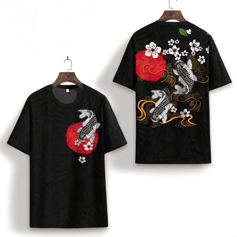 Китайский Стиль Koi футболка 2021 Новая Мужская Летняя обувь на тонком Ice Silk