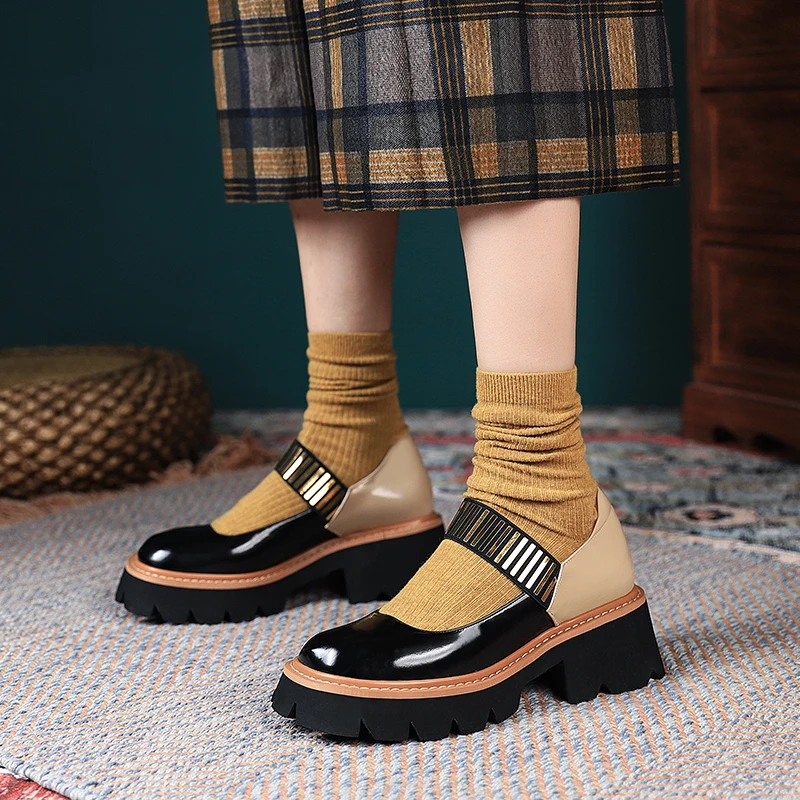 

MoonMeek 2021 New Arrival Women Pumps Genuine Leather Ladies Single Shoes Spring Summer Platform Casual Shoes Black