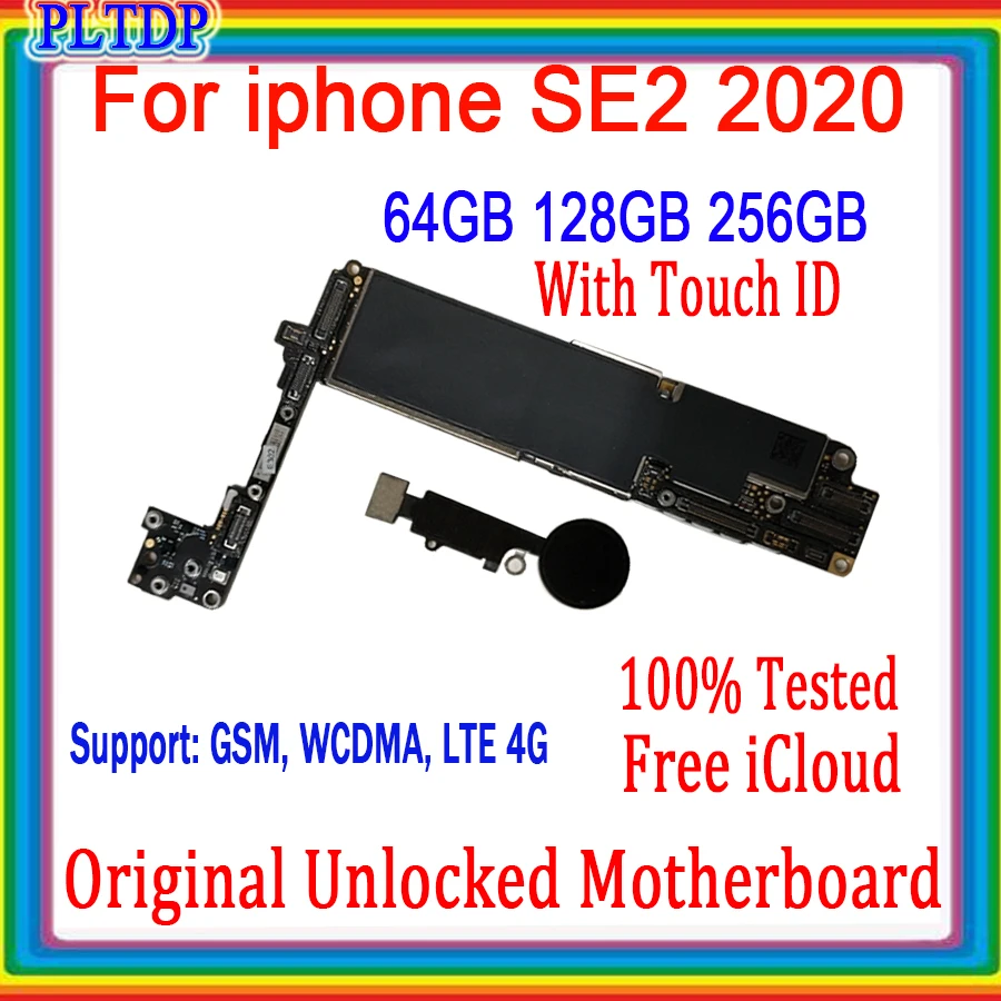 Поддержка обновления ОС и 4G LTE для iphone SE 2020 материнская плата 64 Гб 128 ГБ оригинальная разблокированная чистая логическая плата iCloud, с/без Touch ID