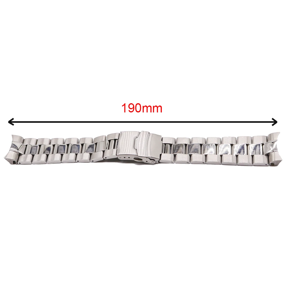 CARLYWET 22mm Luxury 316L Steel Solid Curved End Solid Links Replacement Watch Band Strap Bracelet Double Push Clasp For Seiko