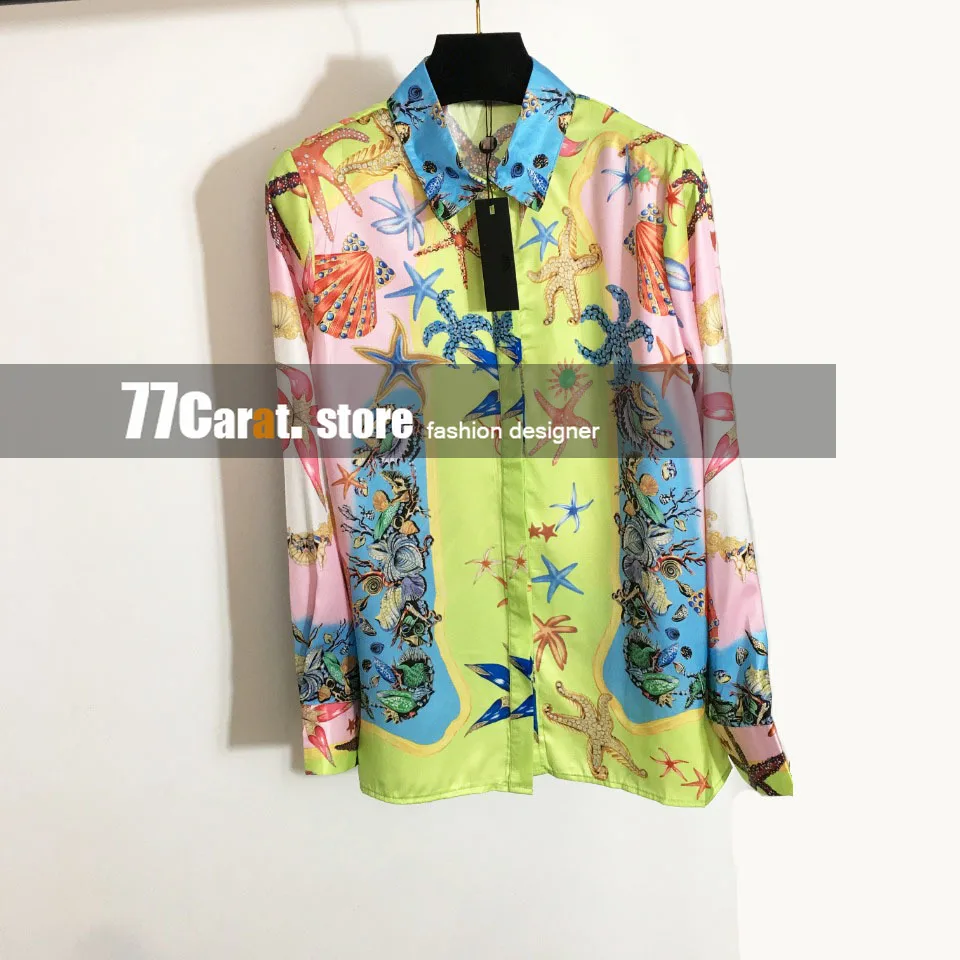 

2021 luxury designer fashion clothes ladies tops button up starfish shell print long sleeve buttoned shirt women shirts blouses