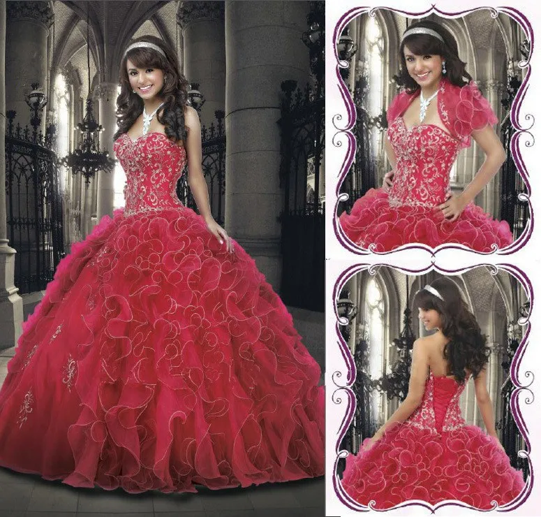 

2018 Top Sale Arrival Organza Ruffles Gold Embroidery Sweetheart Custom prom Ball Gown Quinceanera mother of the bride dresses