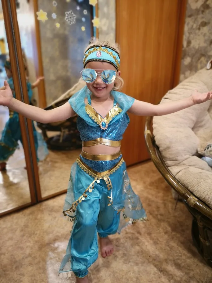 Cosplay jasmine princess dress Aladdin Halloween Christmas children's party costume women's dress two-piece