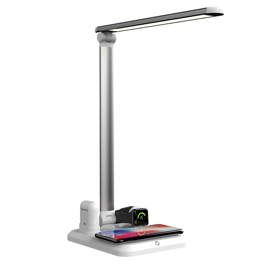 4 в 1 светодиодный светильник QI Беспроводное зарядное устройство для iPhone 11 Pro XS Max XR X настольная лампа Быстрая зарядка для Apple Watch 3 4 AirPods 1 2 - Тип штекера: White