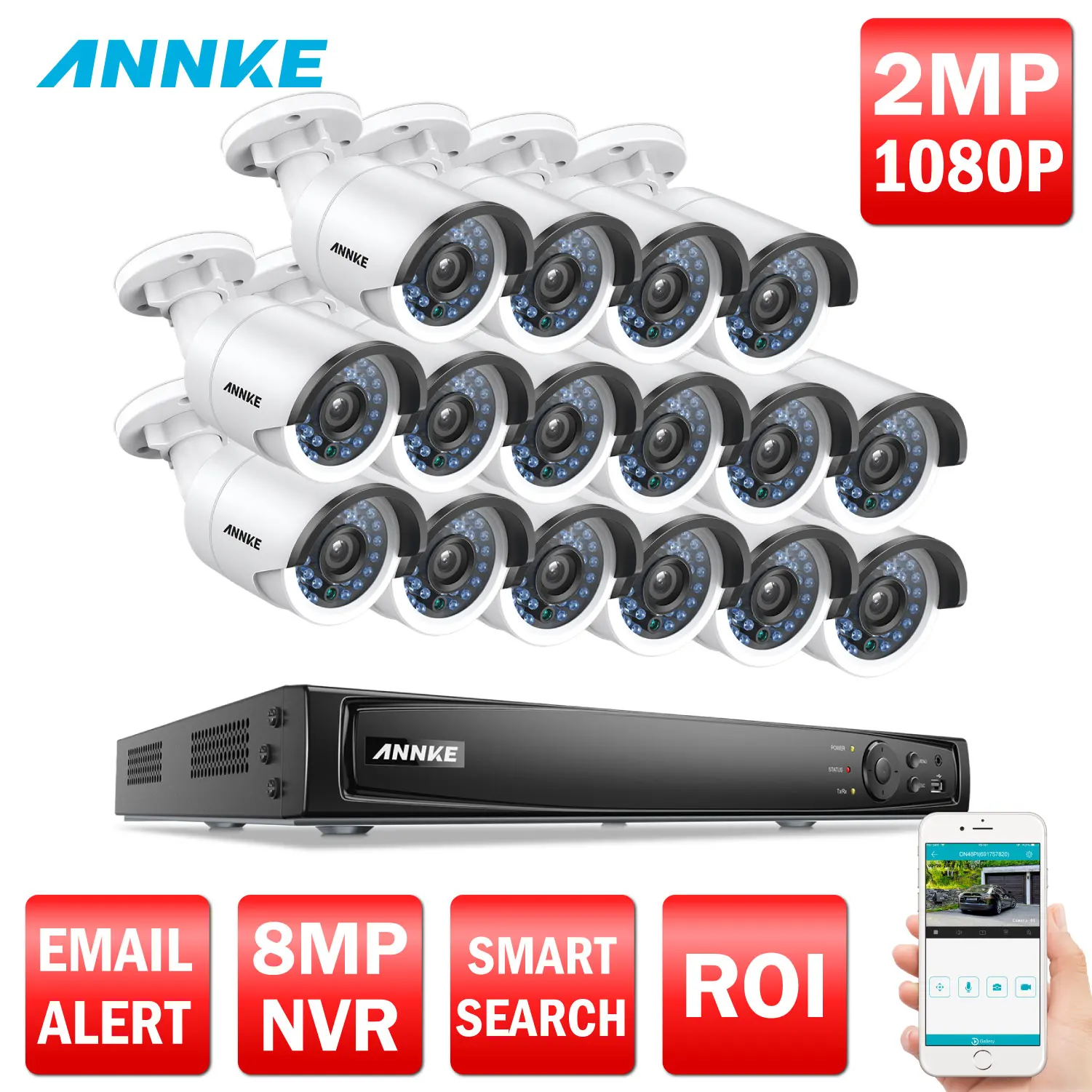 ANNKE 16CH 2MP POE видео система безопасности 4K NVR с 16 шт 4 мм Всепогодная ИК камера