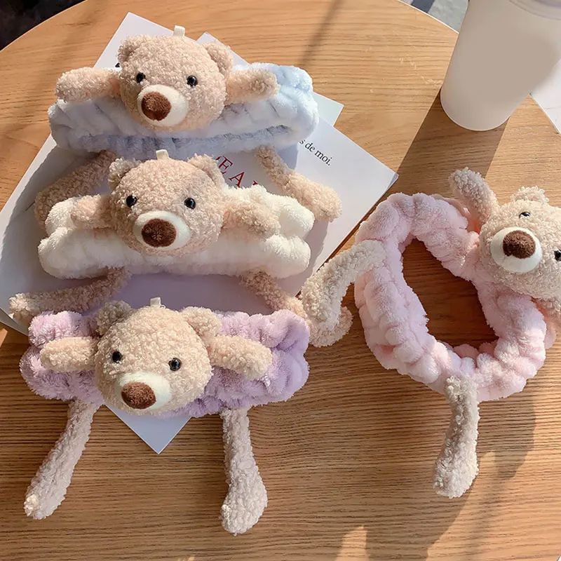 

New Women Girls Cute Bear Plush Bear Headbands Elastic Makeup Wash Face Hair Bands Fashion Hair Accessories Soft Warm Headwear