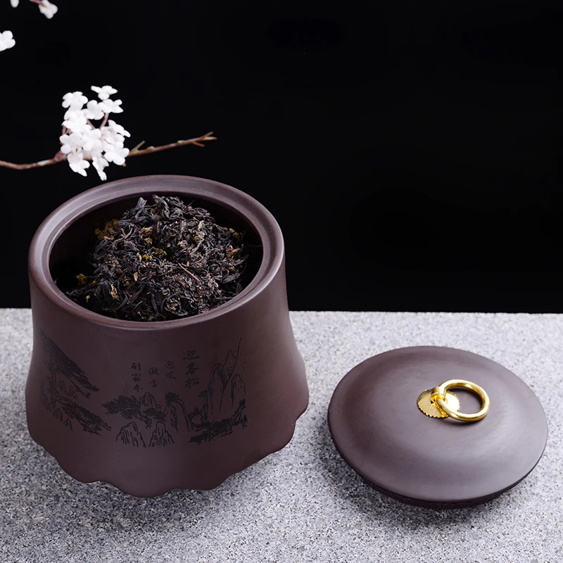 Yixing фиолетовая глиняная чайная банка ручная роспись печать для Хранения Caddy Canister