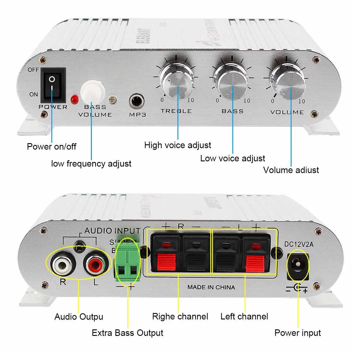 LP-838 МИНИ 2,1 канальный автомобильный Hi-Fi стерео домашний усилитель радио MP3 MP4 Super Bass для динамиков AMP PC Автомобильный dvd-плеер