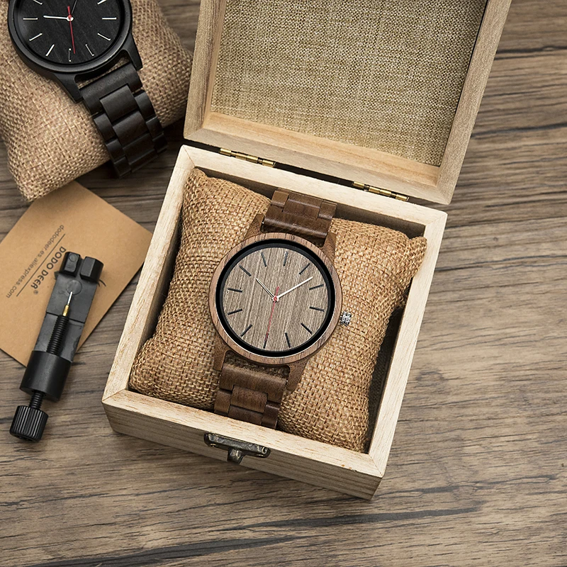 DODO DEER Casual Fashion Quartz Watch Mens Walnut Ebony Wood Wristwatches Male Top Brand Luxury Clock Relogio Masculino Man OEM | Наручные