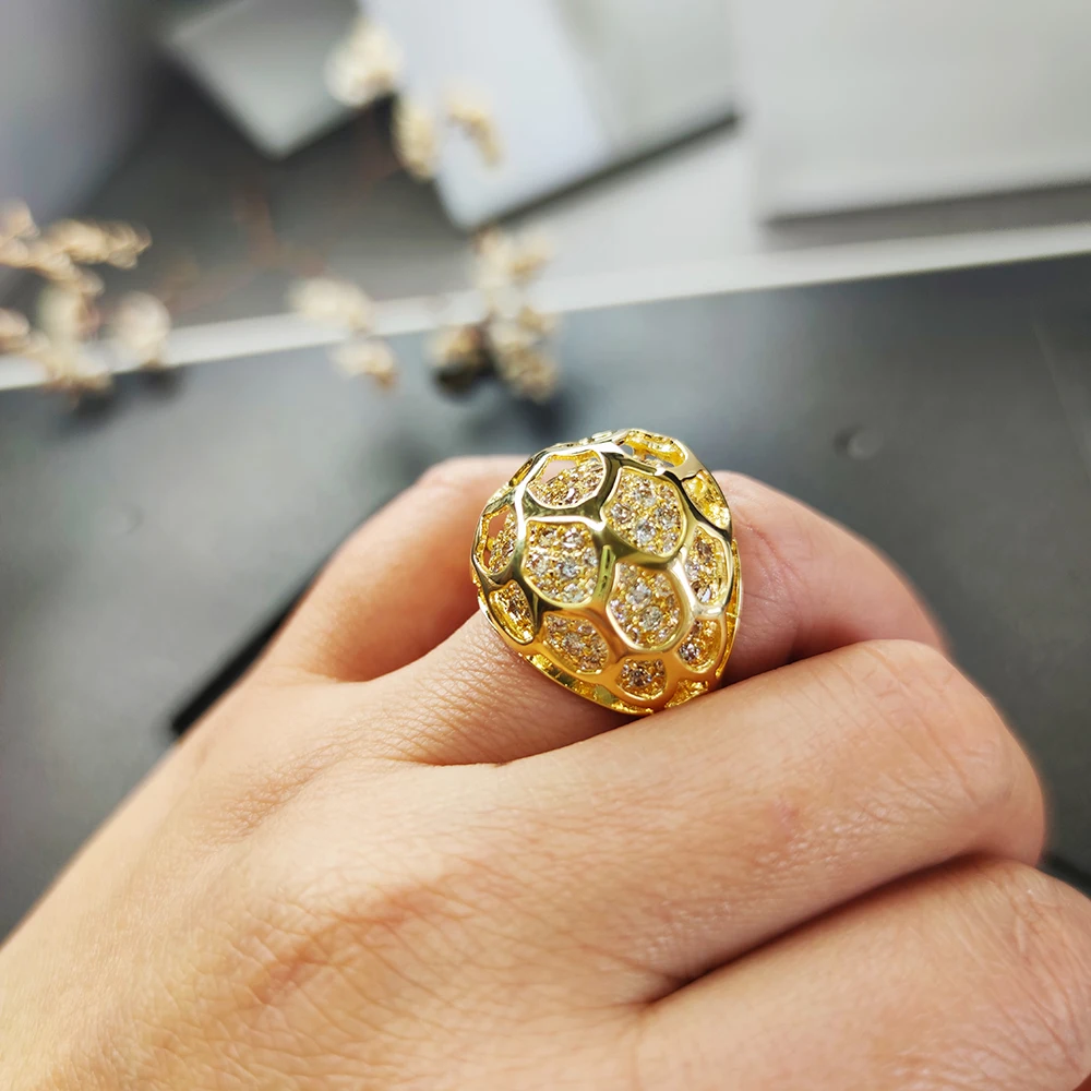 Новое большое кольцо чудесные украшения белого и золотого цвета с кубическим