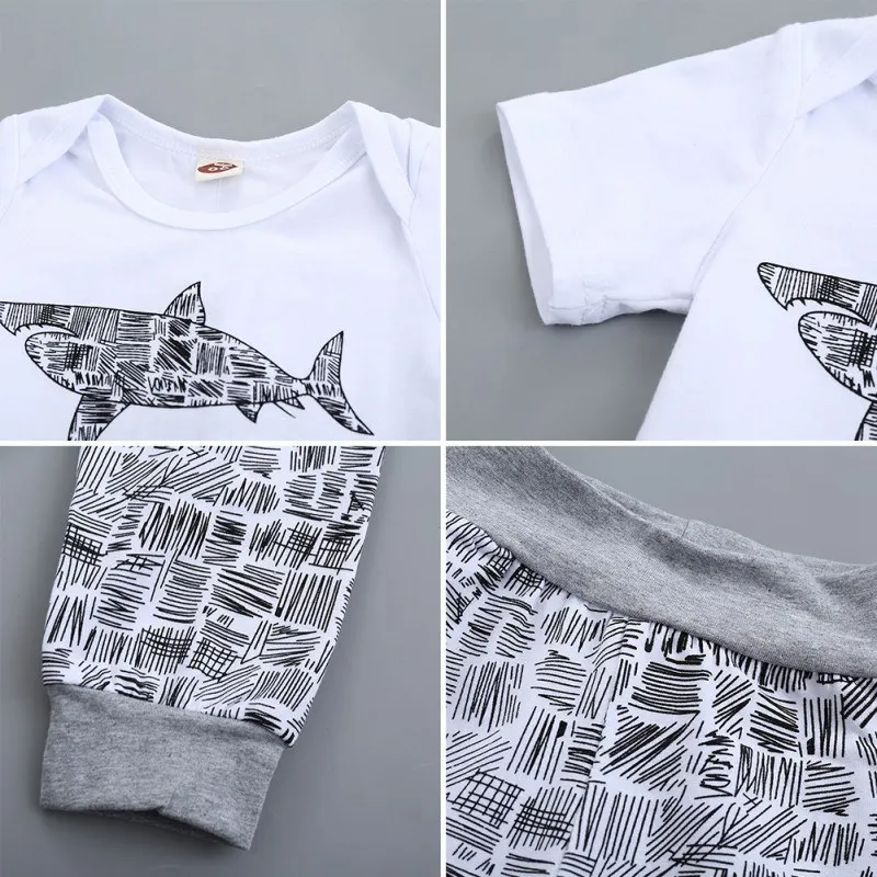 

Summer Baby Boy Casual Short Sleeve Cute Animal Letters Print Romper + Striped Trousers Hat Outfits Clothes 3 pcs/Set