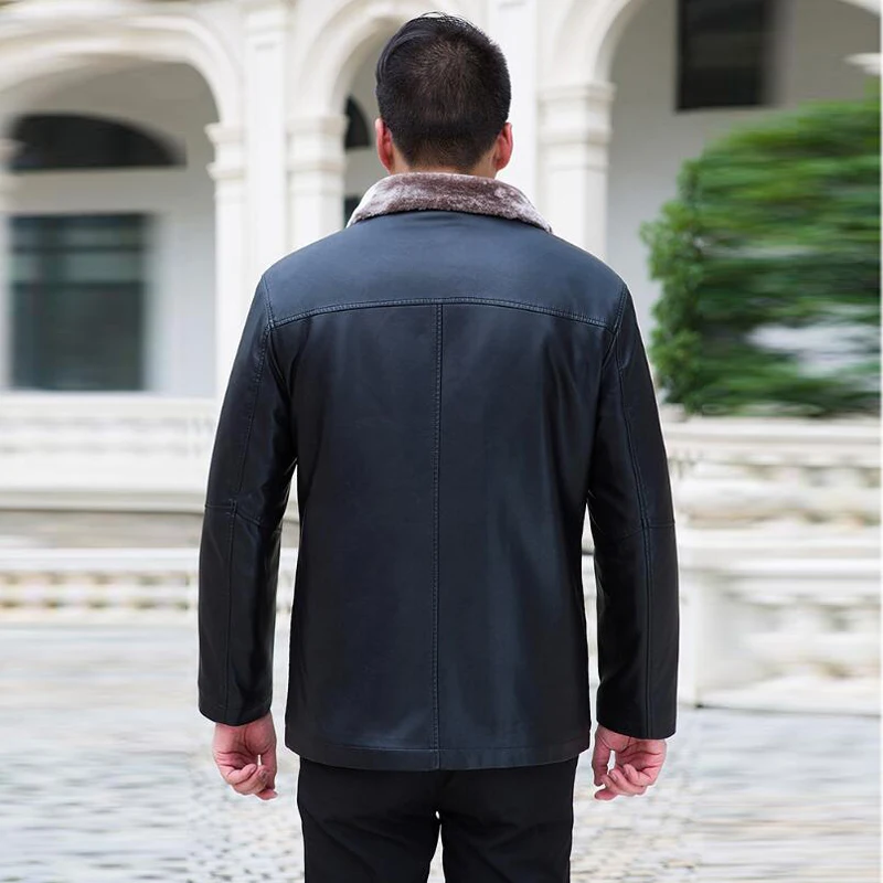 Мужская теплая кожаная куртка на осень и зиму бархатная брендовая одежда в