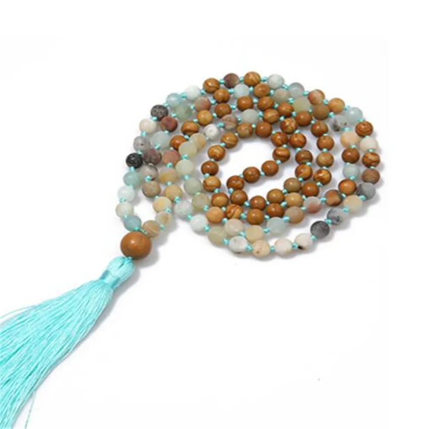 

Natural Amazonium Necklace 108 Buddha Beads Bracelet Christmas Seven Chakras Inspiration Healing Chain Beaded Relief Restore