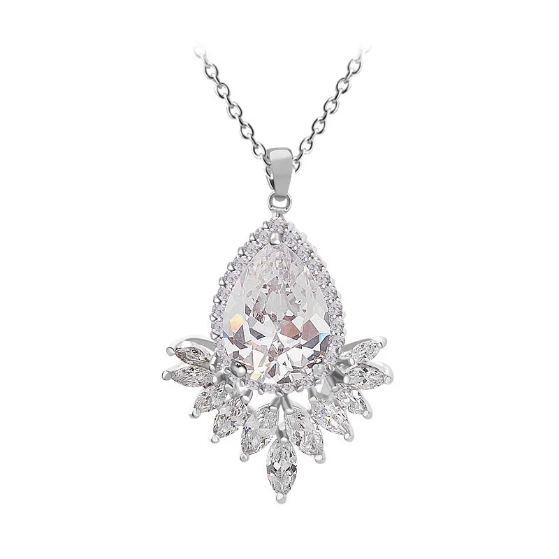 Женское ожерелье из серебра 925 пробы с драгоценными камнями в форме капли