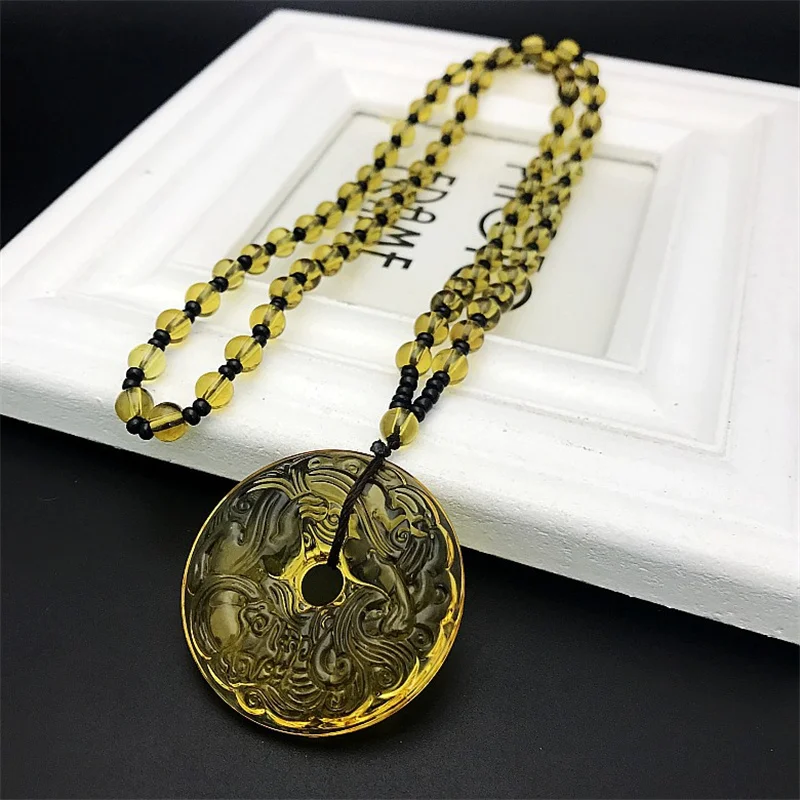 

Chinese chalcedony pendant necklace fashion pendant jewelry carved jade pendant necklace men and women jade gifts