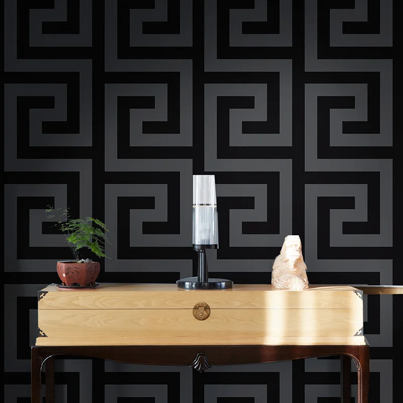 Геометрические Настенные обои черного и серого цвета с роскошным атласным