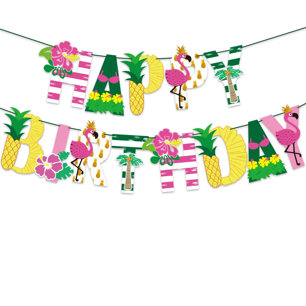 

Гавайская вечеринка в честь Дня рождения, фруктовый баннер, ананас, фотографический набор, тропическая Вечеринка алохи, гавайский фламинго,...