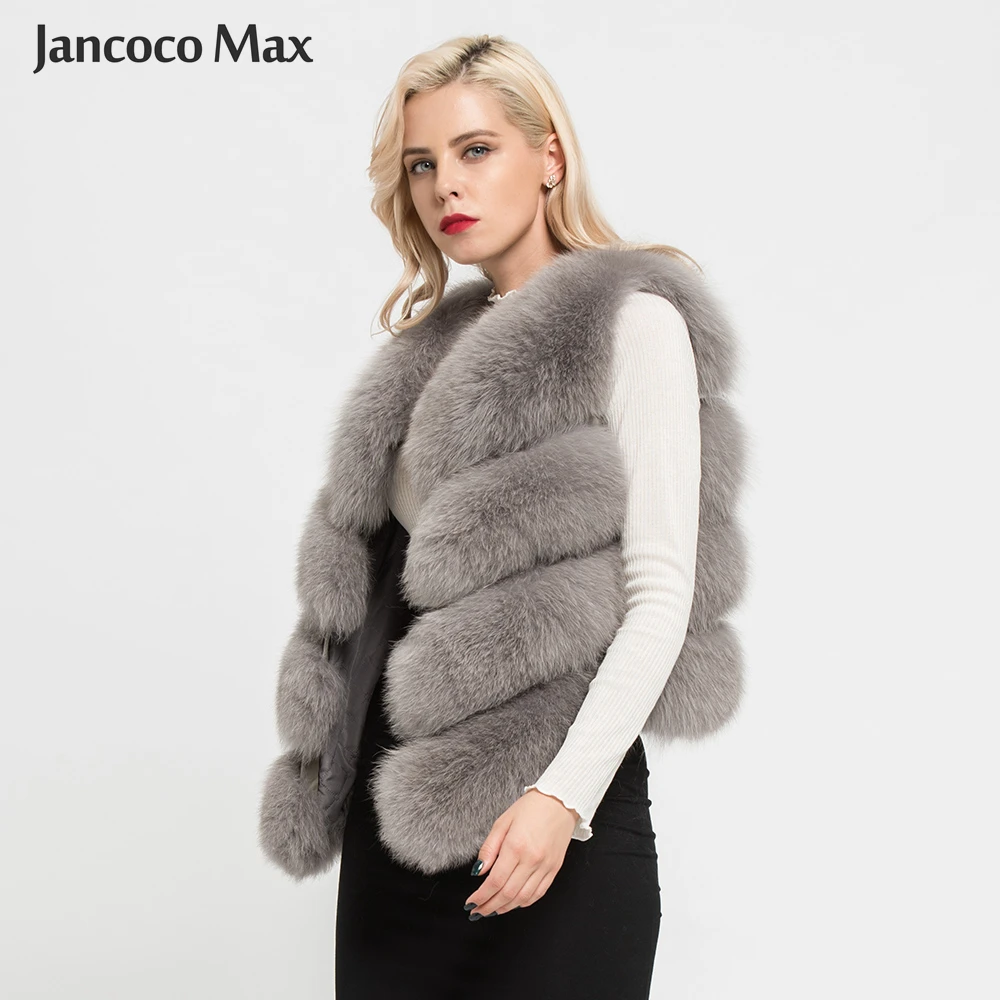 Jancoco Max 12 цветов Топ мягкий толстый натуральный Лисий мех жилет 4 ряда Женская Зимняя мода натуральный меховой жилет короткая куртка новинка S7164