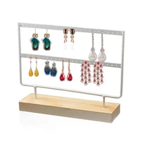hot sales 2 layer wooden holes earrings ear studs jewelry display stand holder rack shelf