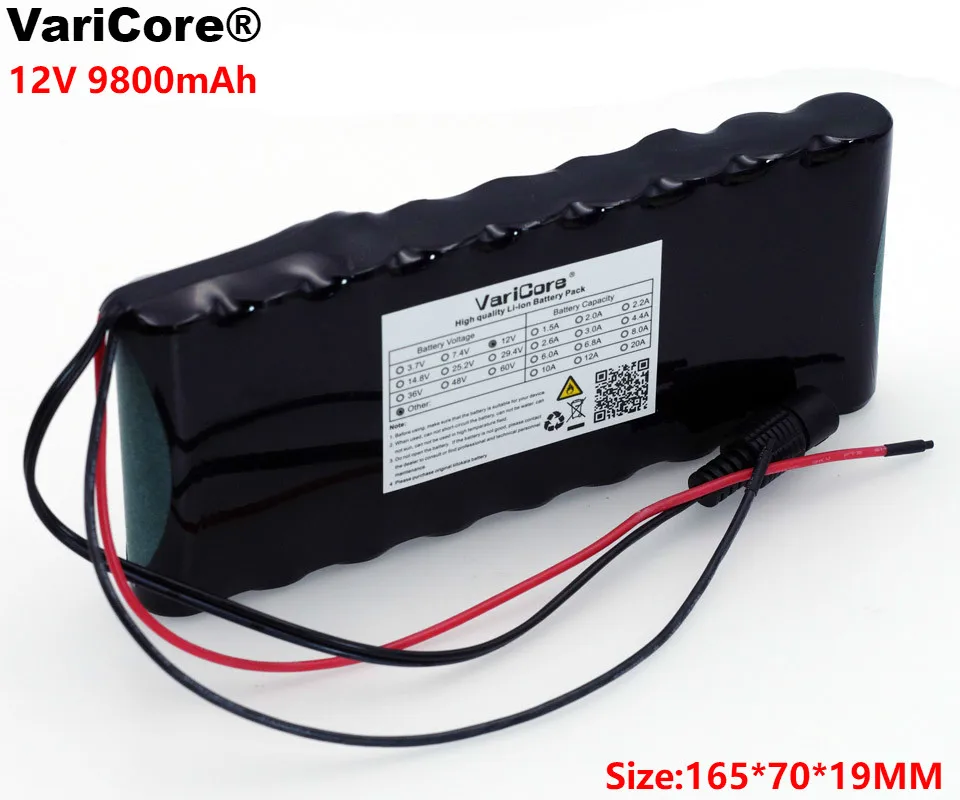 

VariCore 12 v 9.8Ah 9800mAh 18650 Rechargeable Battery 12.6V BMS Protection Board CCTV Monitor battery DC 5.5*2.1mm