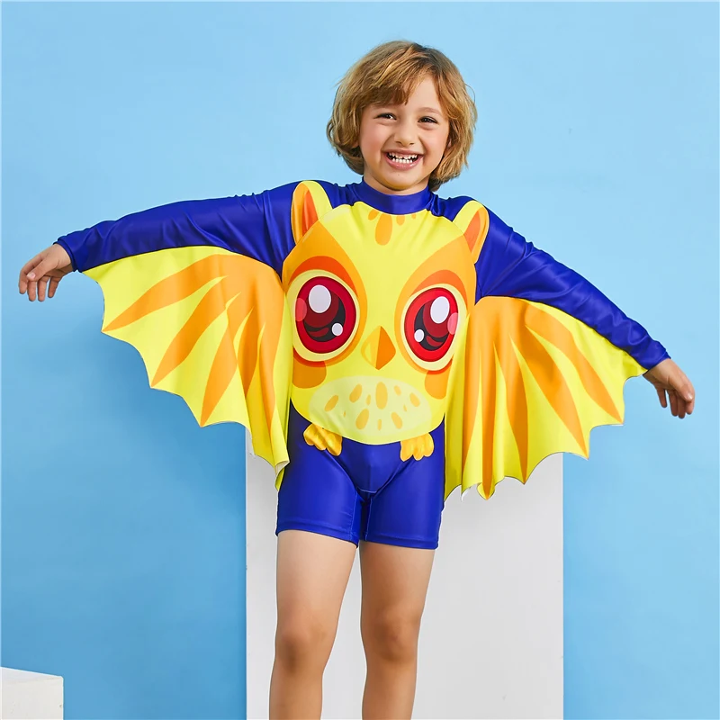 Детский купальник с 3d-животными для мальчиков шапкой плавания на молнии сзади