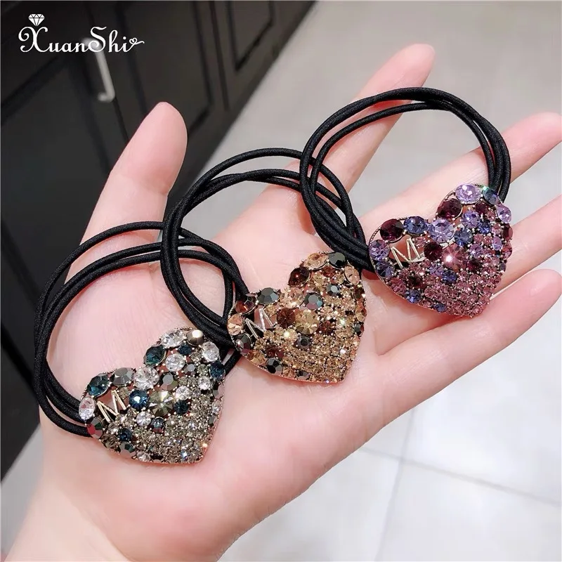 

Super Shiny Colorful Stone Crystal Bowknot Heart Elastic Hair Band Tie Korea Hair Accessories Rubber Gum Scrunchies
