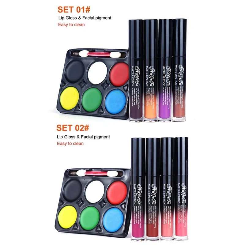 Halloween Makeup Set Facial Paint Matte Lip Gloss Long-lasting Waterproof Face Body Painting Cream Cosmetic | Красота и здоровье