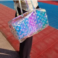 holographic transparent bag women handbag sac holo laser gym travel bag 2021 summer pvc luggage shoulder large capacity bolsa v