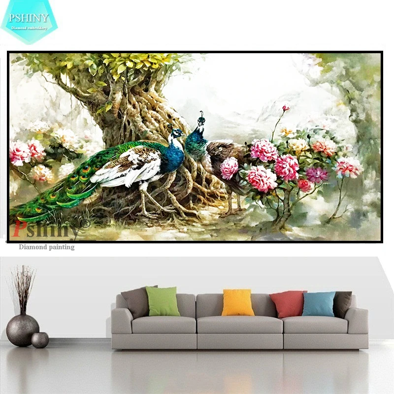 Алмазная вышивка 5D &quotсделай сам&quot павлины с зеленым хвостом животные круглая