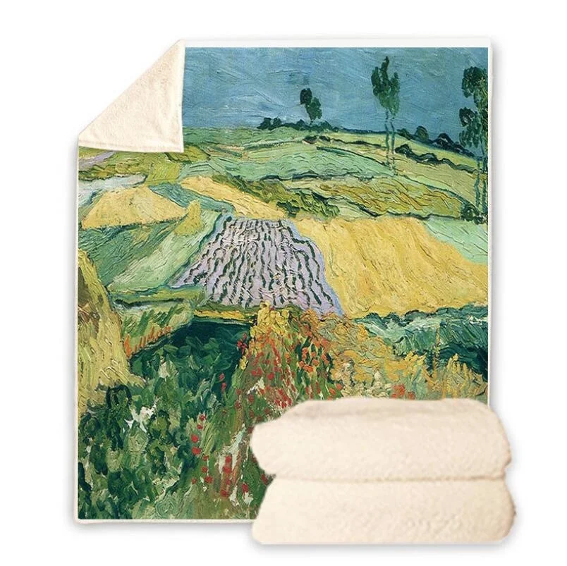 

Van Gogh Oil Painting 3D Printed Sherpa Blanket Couch Quilt Cover Travel Bedding Velvet Plush Throw Fleece Blanket Bedspread V12