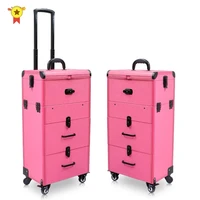 new professional cosmetic case box nail tattoo rolling luggage bag makeup case on wheels multi function beauty trolley suitcase