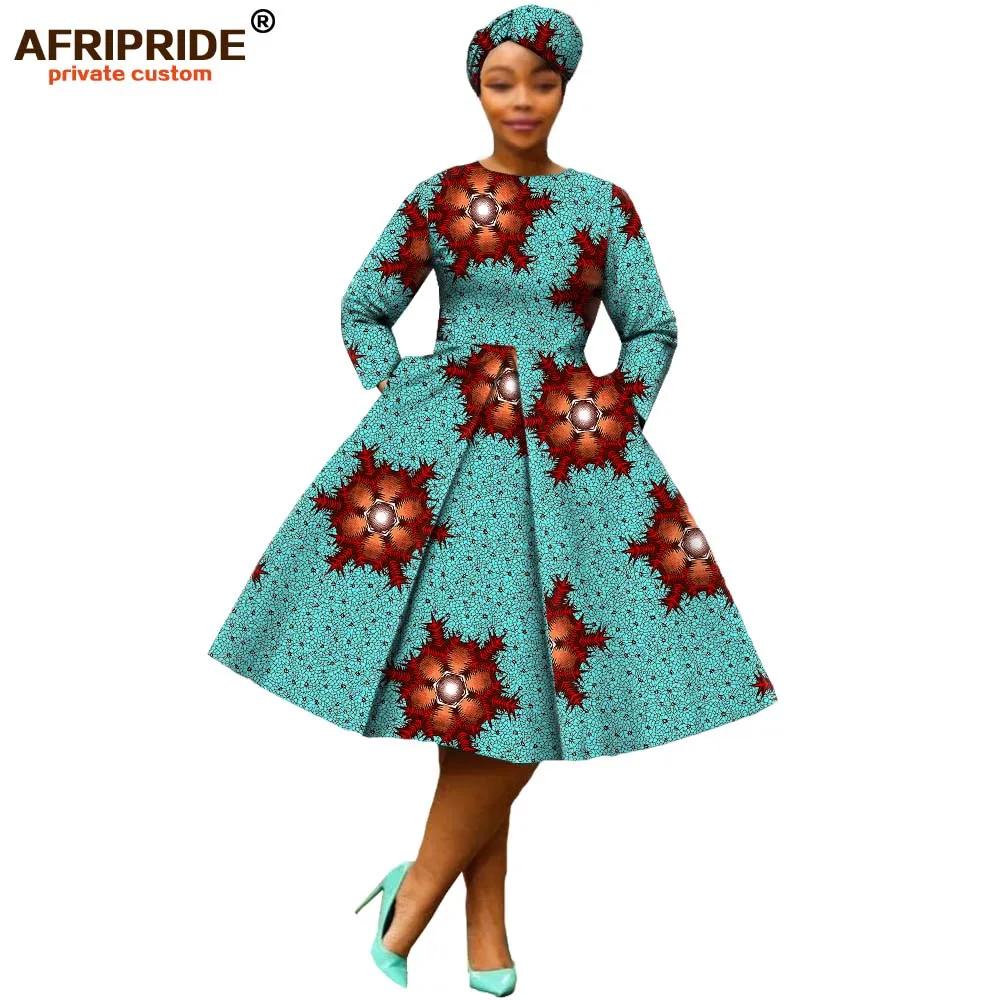 Африканская одежда, Осеннее женское платье AFRIPRIDE, длинный рукав, длина до середины икры, бальное платье, женское Повседневное платье с головным убором A7225111 - Цвет: 309X