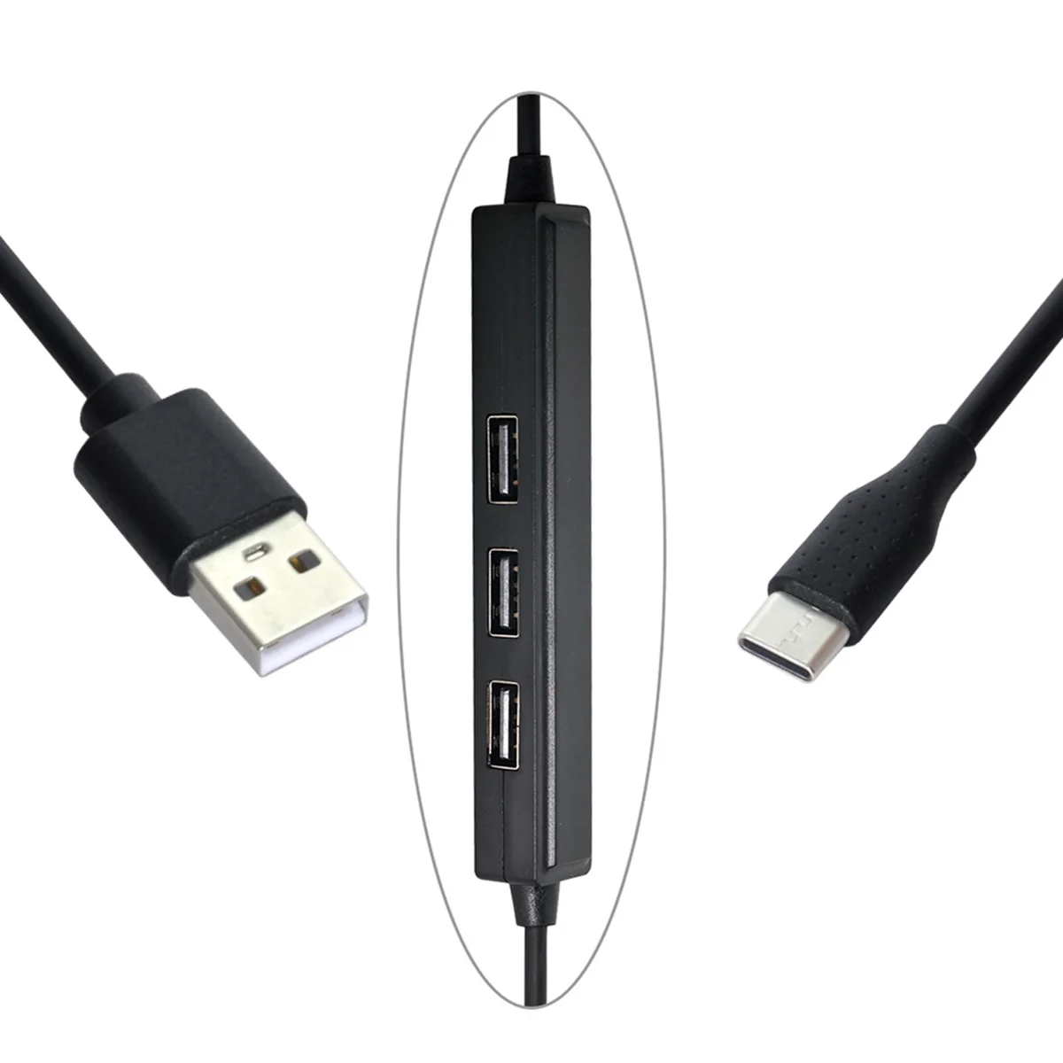

Xiwai USB2.0 to 3 Ports HUB Female & Type-C USB-C Power Data Cable for Laptop Cell Phone Tablet