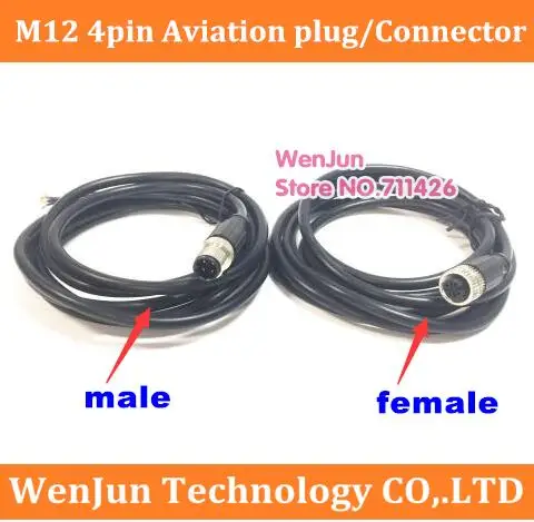 10pcs M12 4pin Female Male Aviation plug/Connector with 2meter Cable M12 4 core Straight head / Elbow head connector
