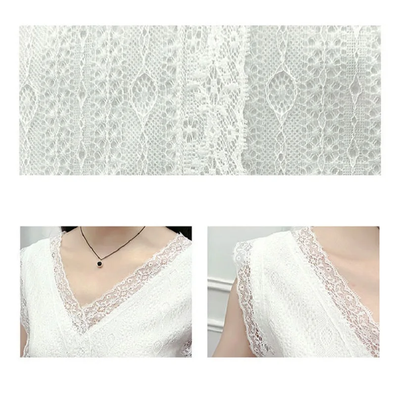 

Casual V-neck Women Black Sexy Lace Tee Shirt Office Lady Tops Spring Fashion White Vintage T Shirts Loose Oversize Vest Tees