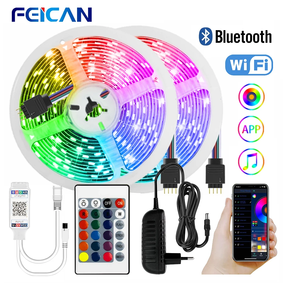 Светодиодный ленточный светильник 12 В SMD 5050 RGB гибкая лента WiFi / Bluetooth 5 м 10 15 20 лампа