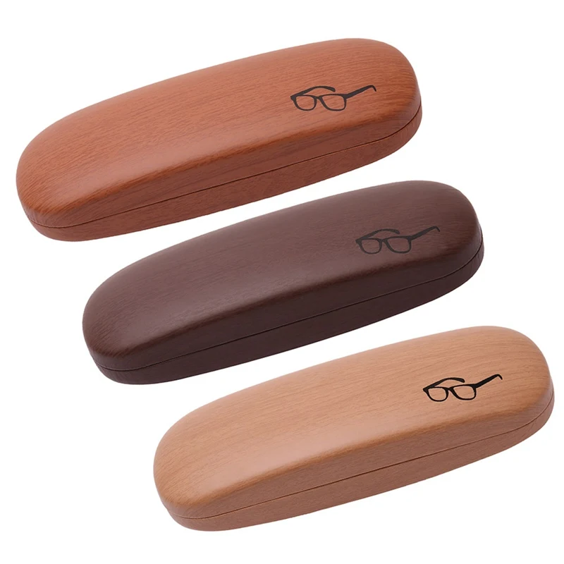 

High Quality Wood Grain Hard Kit Holder Metal Reading Glasses Case for Men and Women PU Leather Eyeglass Box