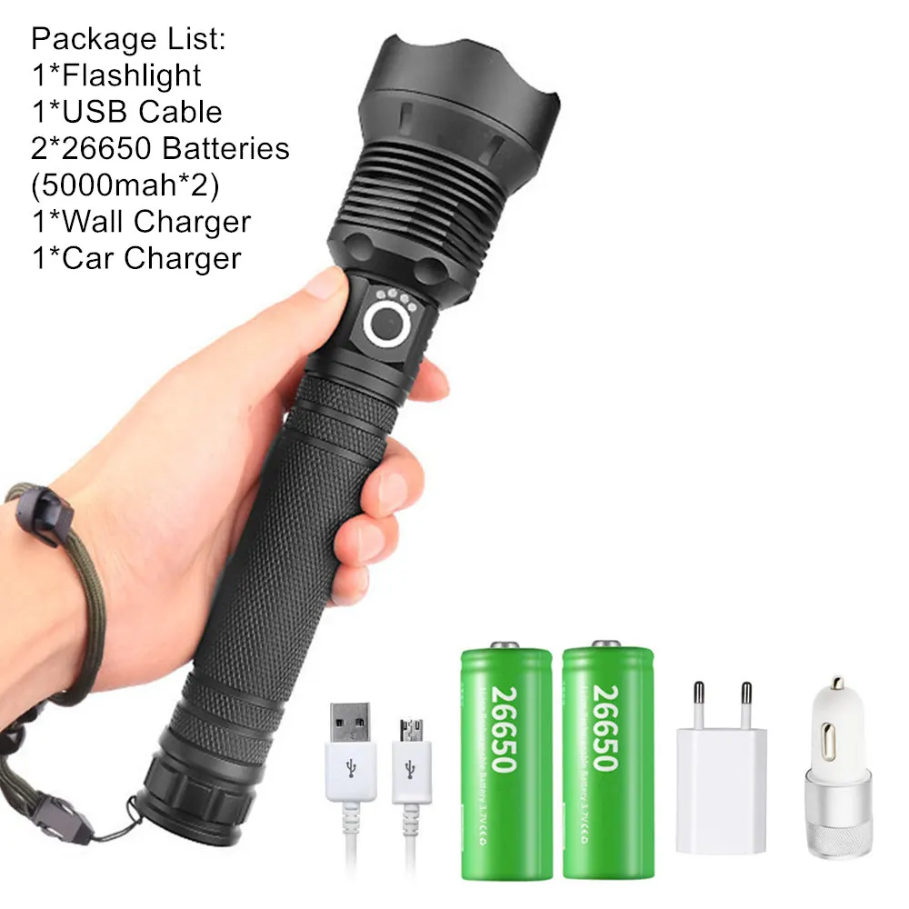 Package H Тактический USB фонарь xhp70.2 мощный фонарик перезаряжаемый Zoom СВЕТОДИОДНЫЙ Фонарь xhp70 18650 или 26650 Аккумулятор для кемпинга - Испускаемый цвет: Package H