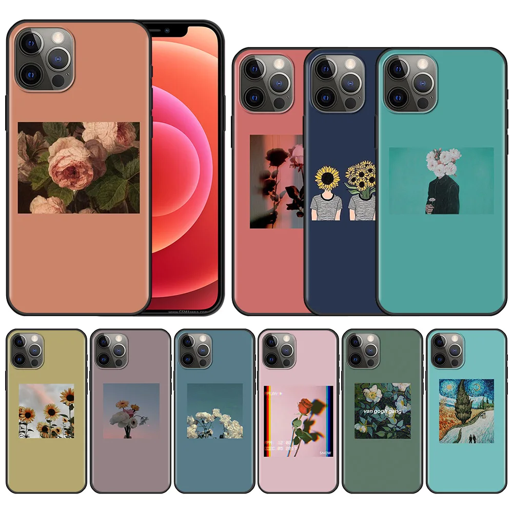 

Phone Case For iPhone 13 12 11 Pro Max 12 13 Mini X XR XS Max 6 6S 7 8 Plus 5 5S SE(2020) Silicone Fundas Luxury Flower pattern