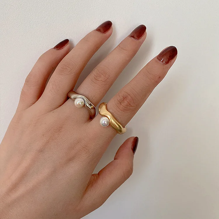 

Irregular Matte Metal Pearl Open Ring Female Korean Simple Temperament Rings