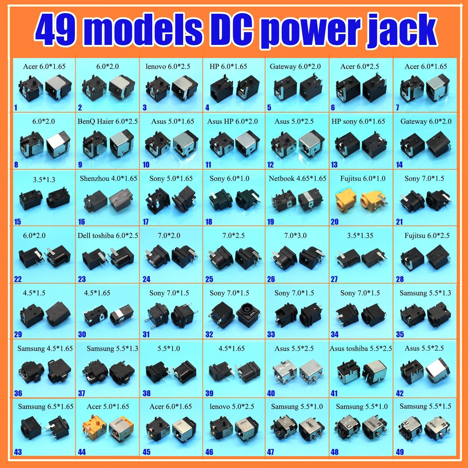 49 моделей шт планшетный ПК Средний портативный dc разъем питания для samsung / asus acer hp