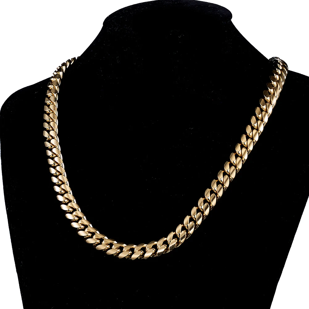

Top Design Cubic Zircon Stainless Steel Gold 10mm Miami Cuban Curb Link Chain Mens Womens Necklace Jewelry Fashion Buckle 7-40"