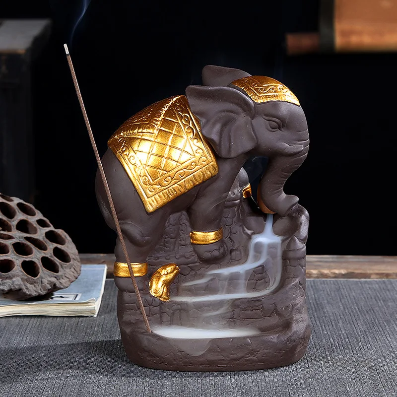 Золотая керамическая горелка для благовоний с обратным потоком в виде слона