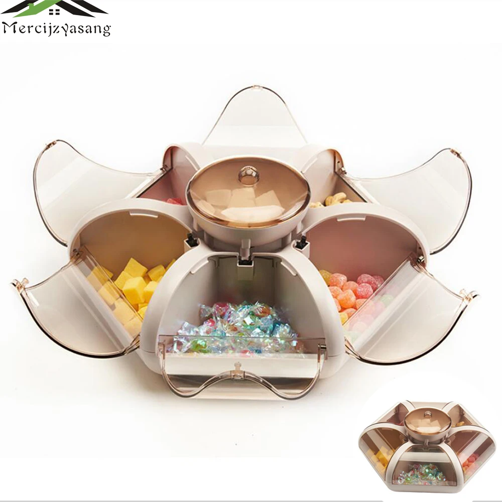 

Rotatable Food Snack Tray Storage Containers Candy Plates Snack Dish Box Dried Nuts Plate Creative Decoration Organizer LSN09