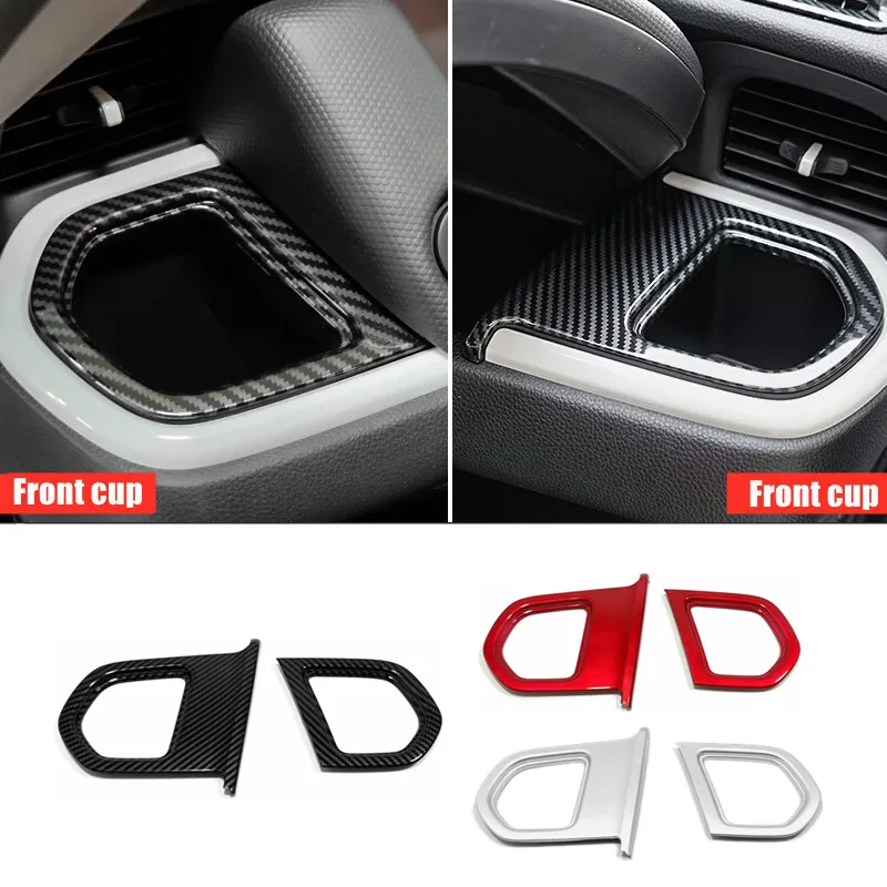 

For Honda Fit Jazz 2020 2021 ABS carbon fiber/matte/red Car front Cup Holder Cover Interior Styling Accessories 2pcs