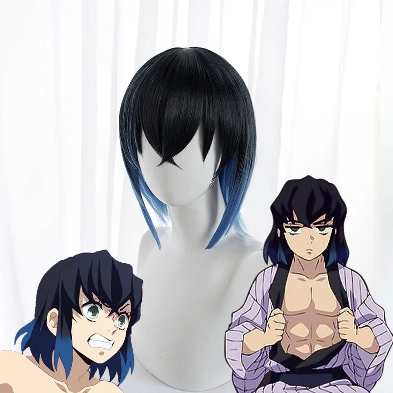 Хашибира Inosuke парик аниме демон Slayer Hashibira косплей Kimetsu no Yaiba синий градиент легко